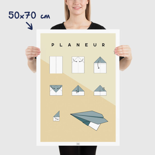 Affiche origami avion, poster minimaliste géométrique, origami facile, dimensions 50x70cm