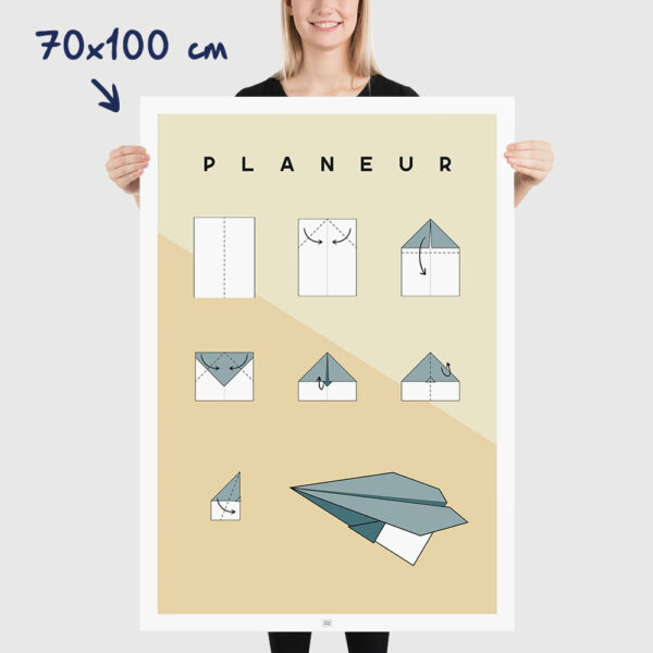 Affiche origami avion, poster minimaliste géométrique, origami facile, dimensions 70x100cm