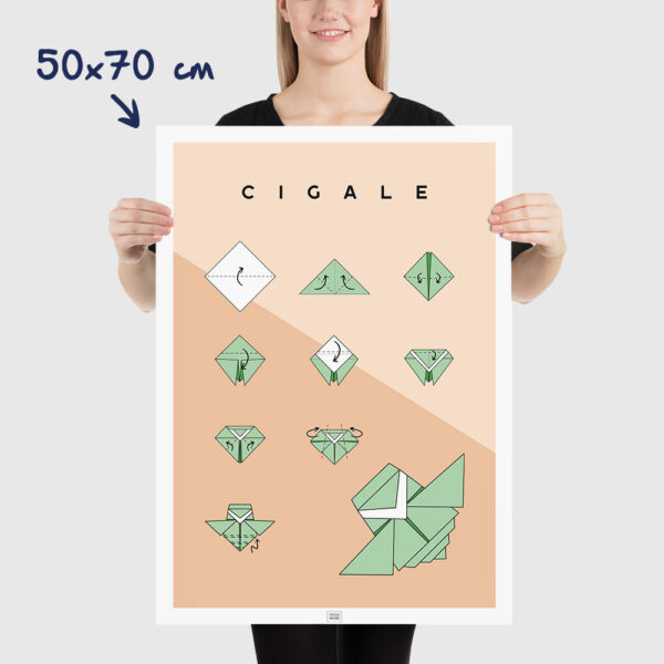 Affiche origami cigale, poster minimaliste géométrique, origami facile, dimensions 50x70cm