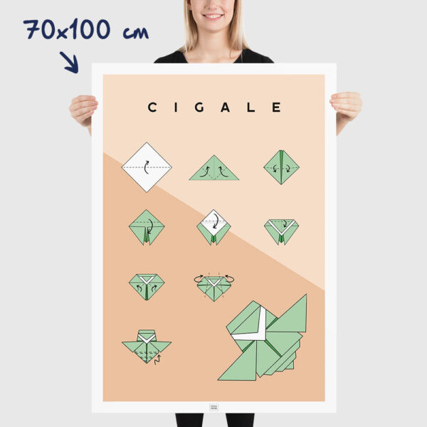Affiche origami cigale, poster minimaliste géométrique, origami facile, dimensions 70x100cm