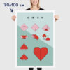 Affiche origami coeur, poster minimaliste géométrique, origami facile, dimensions 70x100cm
