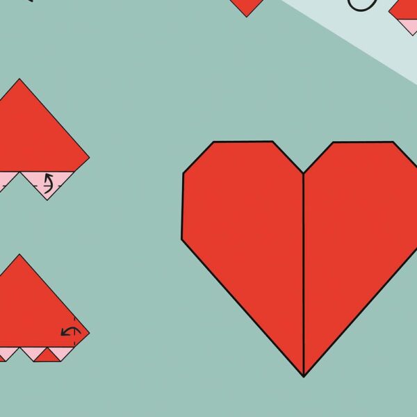 Affiche origami coeur, poster minimaliste géométrique, origami facile, zoom