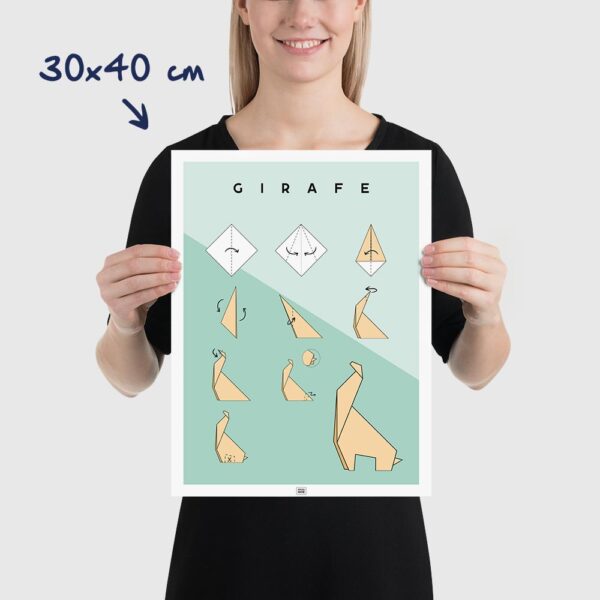 Affiche origami girafe, poster minimaliste géométrique, origami facile, dimensions 30x40cm
