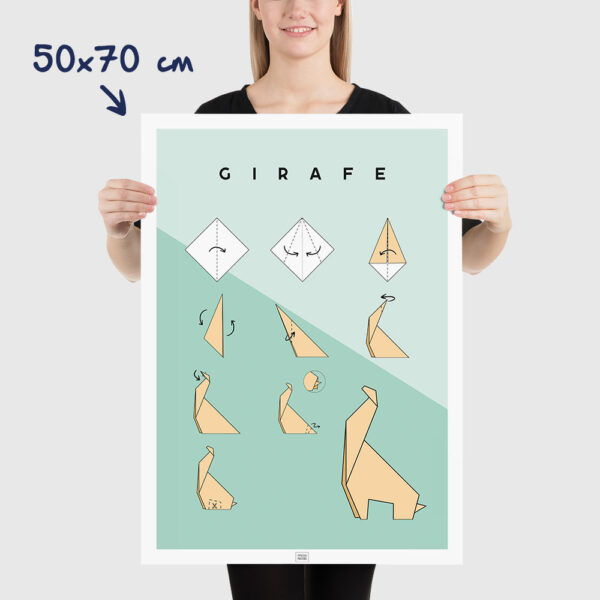 Affiche origami girafe, poster minimaliste géométrique, origami facile, dimensions 50x70cm