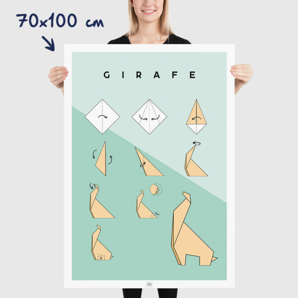 Affiche origami girafe, poster minimaliste géométrique, origami facile, dimensions 70x100cm