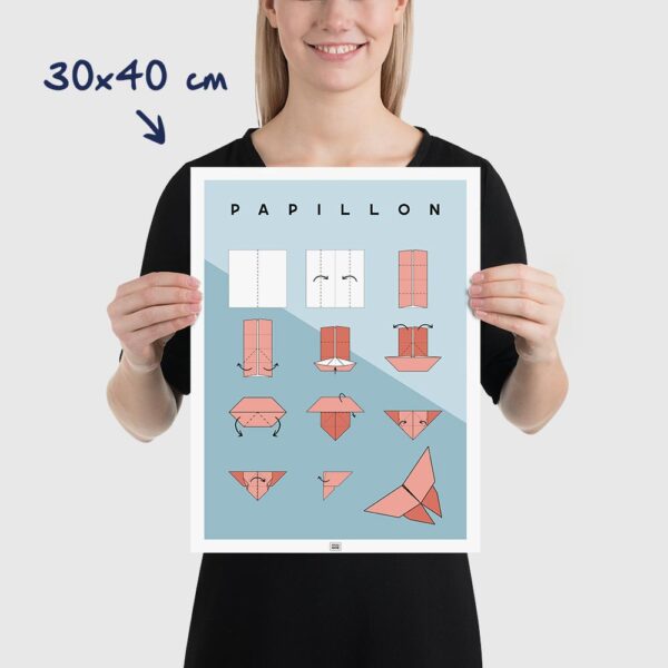 Affiche origami papillon, poster minimaliste géométrique, dimensions 30x40cm