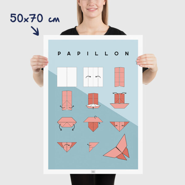 Affiche origami papillon, poster minimaliste géométrique, dimensions 50x70cm