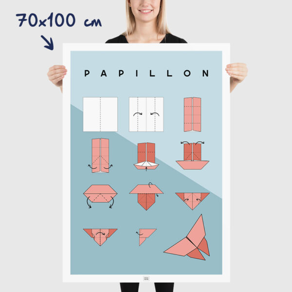 Affiche origami papillon, poster minimaliste géométrique, dimensions 70x100cm
