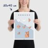 Affiche origami renard, poster minimaliste géométrique, dimensions 30x40cm