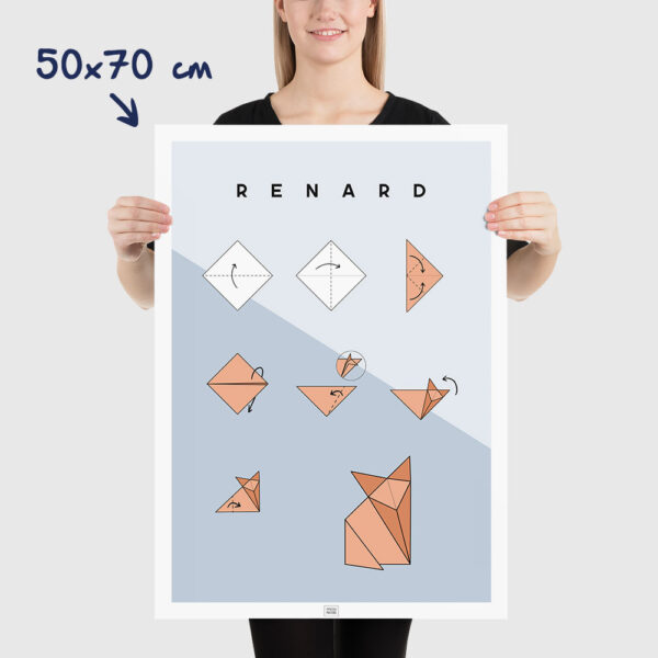 Affiche origami renard, poster minimaliste géométrique, dimensions 50x70cm