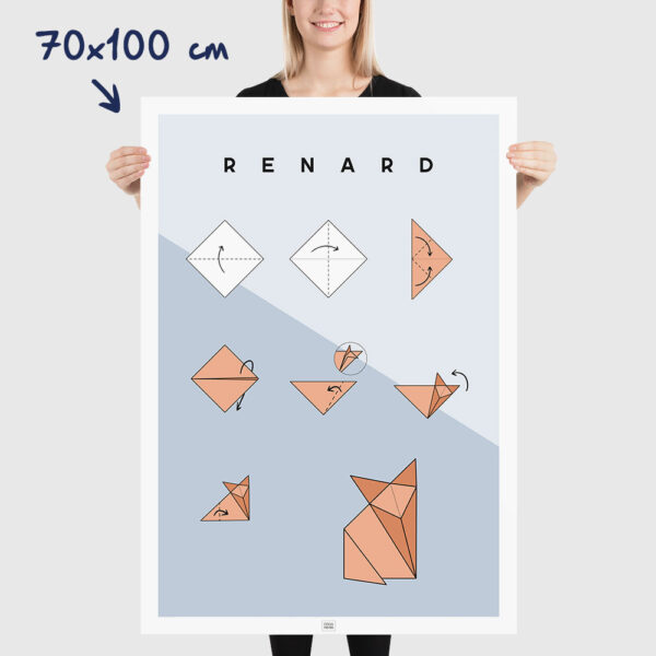 Affiche origami renard, poster minimaliste géométrique, dimensions 70x100cm