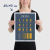 affiche pates italiennes, poster vintage minimaliste graphique, dimensions 30x40cm