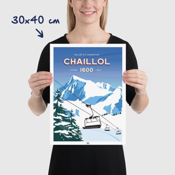 Affiche le Pic du Vieux Chaillol, poster vintage, dimensions 30x40cm