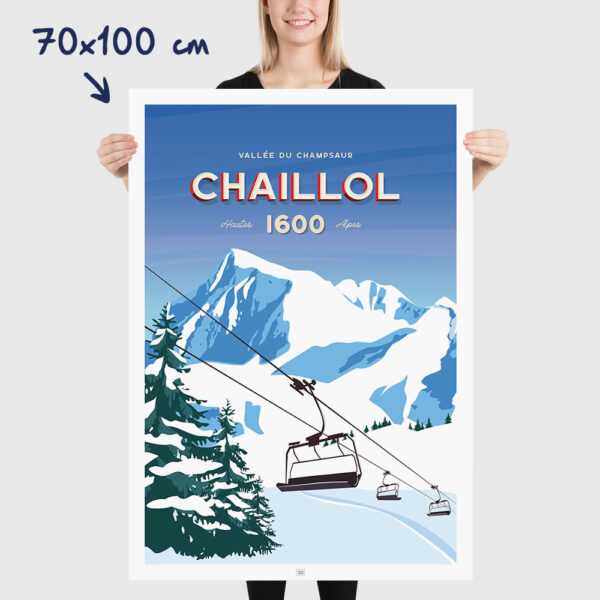 Affiche le Pic du Vieux Chaillol, poster vintage, dimensions 70x100cm