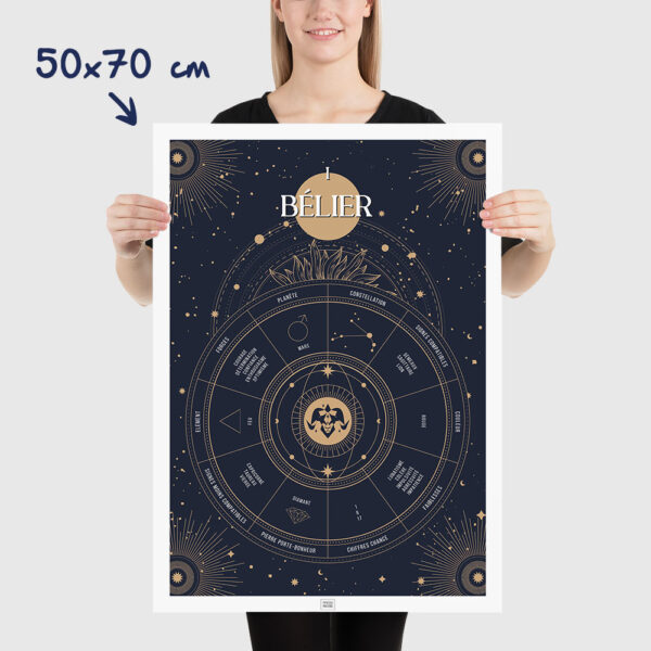 Affiche signe astrologique Bélier, poster vintage de signe du zodiaque, dimensions 50x70cm