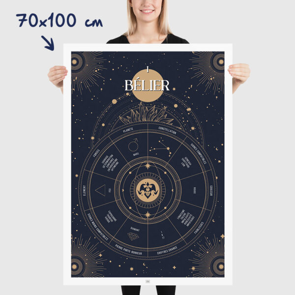 Affiche signe astrologique Bélier, poster vintage de signe du zodiaque, dimensions 70x100cm