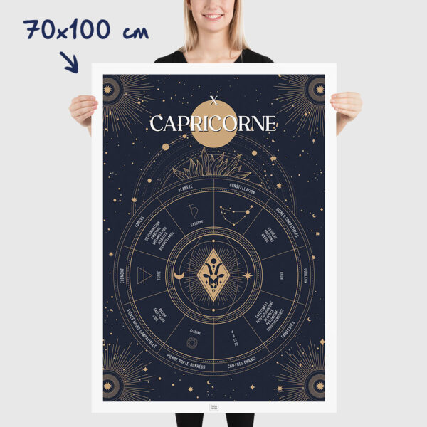 Affiche signe astrologique Capricorne, poster vintage de signe du zodiaque, dimensions 70x100cm