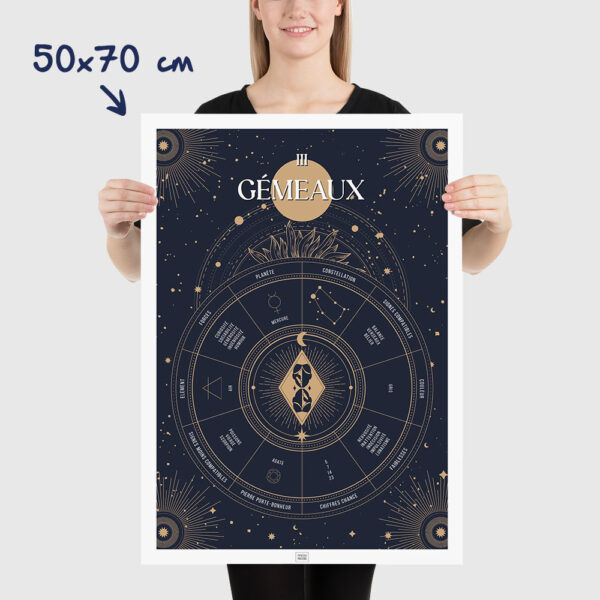 Affiche signe astrologique Gémeaux, poster vintage de signe du zodiaque, dimensions 50x70cm