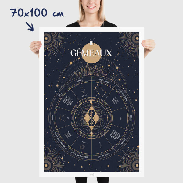 Affiche signe astrologique Gémeaux, poster vintage de signe du zodiaque, dimensions 70x100cm