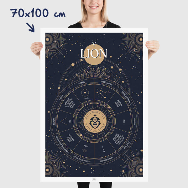 Affiche signe astrologique Lion, poster vintage de signe du zodiaque, dimensions 70x100cm
