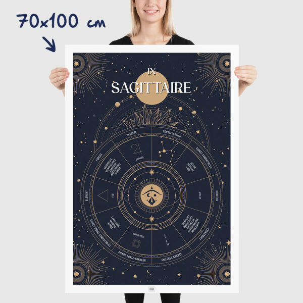 Affiche signe astrologique Sagittaire, poster vintage de signe du zodiaque, dimensions 70x100cm