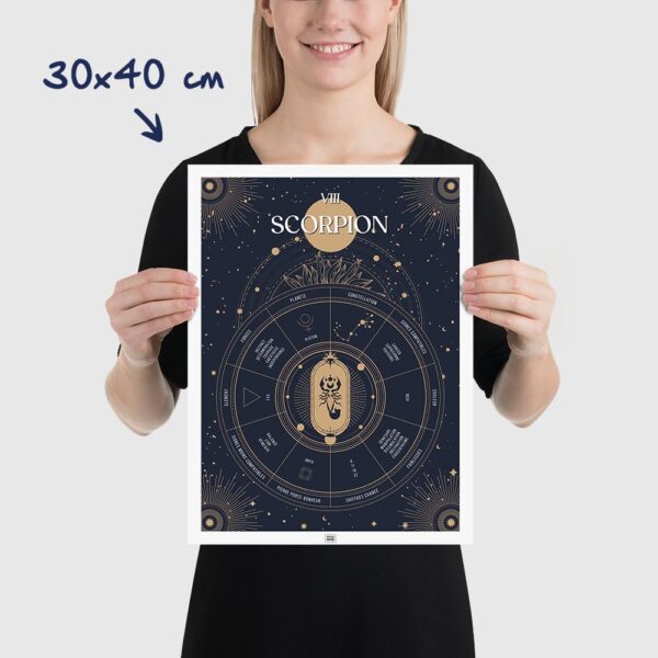 Affiche signe astrologique Scorpion, poster vintage de signe du zodiaque, dimensions 30x40cm