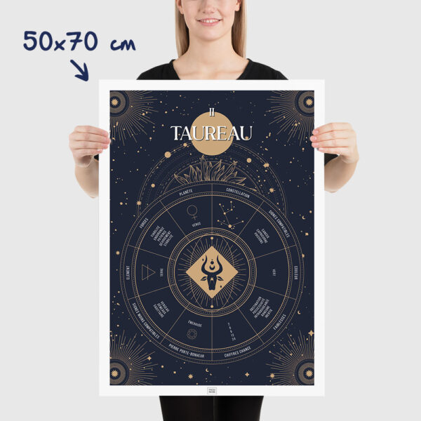 Affiche signe astrologique Taureau, poster vintage de signe du zodiaque, dimensions 50x70cm