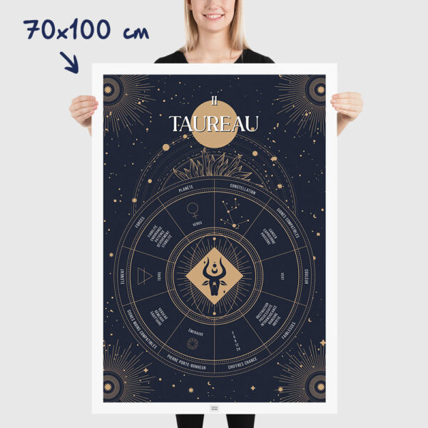 Affiche signe astrologique Taureau, poster vintage de signe du zodiaque, dimensions 70x100cm