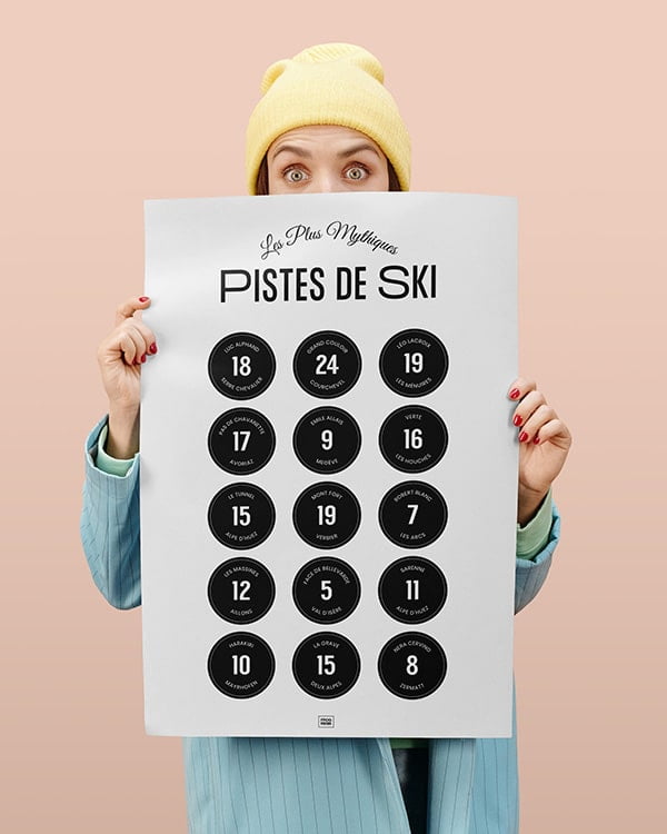 Affiche ski:  les pistes de ski légendaires des Alpes, poster minimaliste