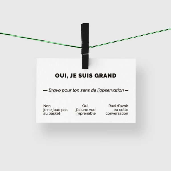 carte de visite humoristique, oui je suis grand