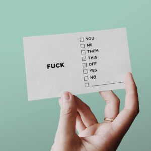 carte de visite humour - fuck au choix, tenue en main